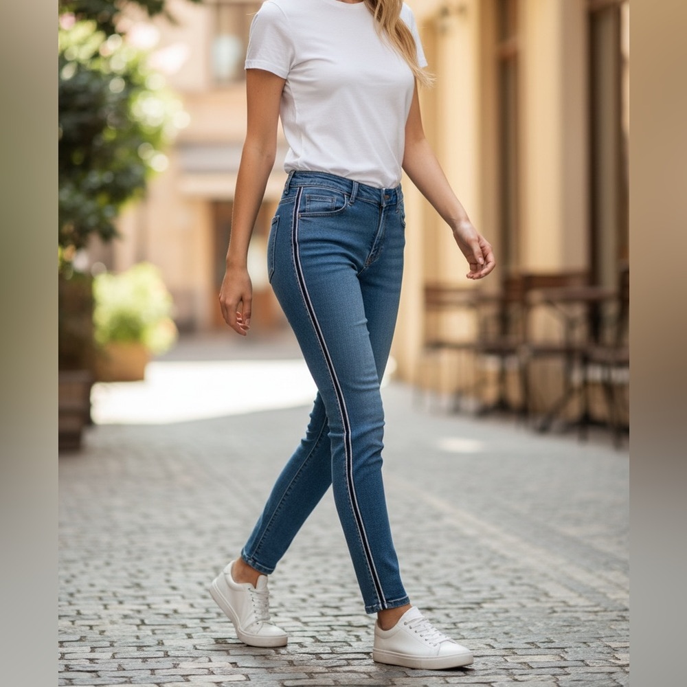 Buffalo by David Bitton Side Stripe Jeans Women's 32 Blue Denim Stretch Mid Rise